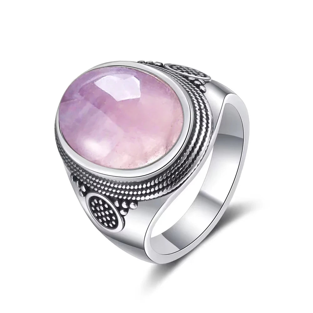 Anillo vintage de plata 925 con gran piedra ovalada rosa