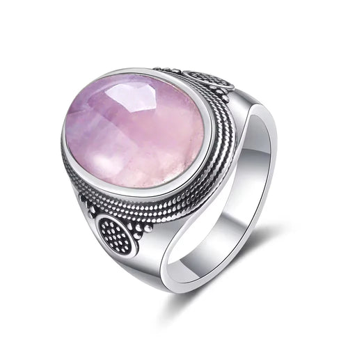 Anillo vintage de plata 925 con gran piedra ovalada rosa
