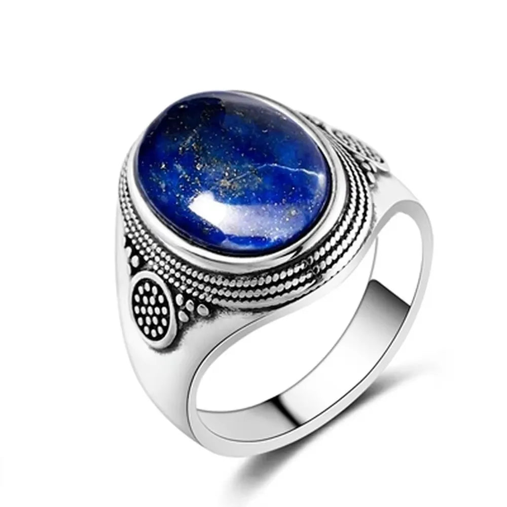 Anillo vintage de plata 925 con gran piedra ovalada azul